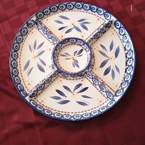 Temptations Chip/Dip Tray Old World Blue Lite Crazing